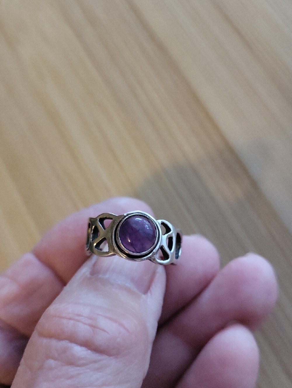 Sterling  Amethyst Cabochon "Triple Moon" Ring